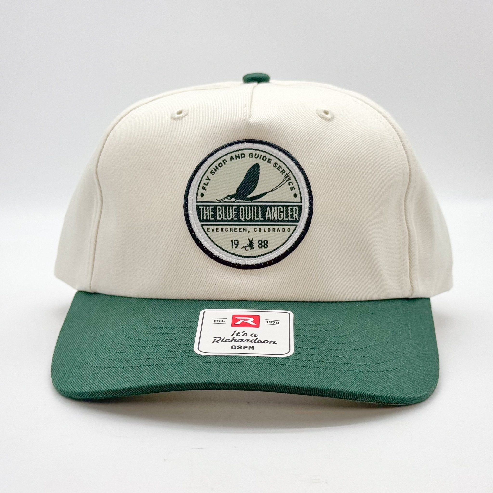 BQA Patch Hat (356 - Cream/Dark Green) - Mayfly Logo - The Blue Quill Angler