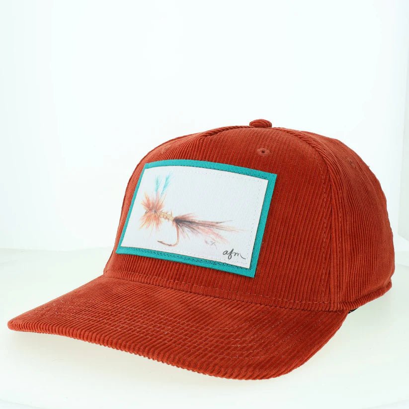 Green Drake Fly Corduroy Roadie Hat in Rust - The Blue Quill Angler
